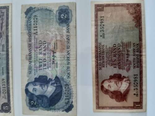 TW de Jongh Set of R1, R2, R5 and R10 South African Banknotes